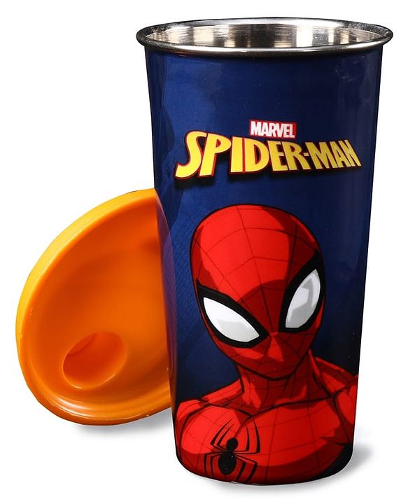 Babyhug Marvel Spiderman Stainless Steel Flip Flop Sipper 300 ml - Yellow| Spill Proof| Indoor and Outdoor| School Sipper| Hot & Cold Beverages