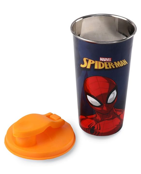 Babyhug Marvel Spiderman Stainless Steel Flip Flop Sipper 300 ml - Yellow| Spill Proof| Indoor and Outdoor| School Sipper| Hot & Cold Beverages