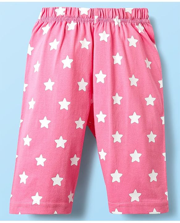 Babyhug Cotton Knit Frill Sleeves Capri Night Suit With Unicorn Print - Lavender & Dark Pink