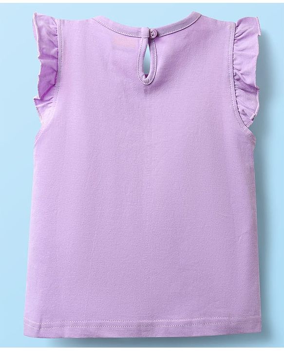 Babyhug Cotton Knit Frill Sleeves Capri Night Suit With Unicorn Print - Lavender & Dark Pink