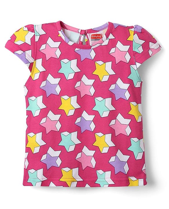 Babyhug Cotton Knit Cap Sleeves Capri Night Suit With Stars Print - Pink