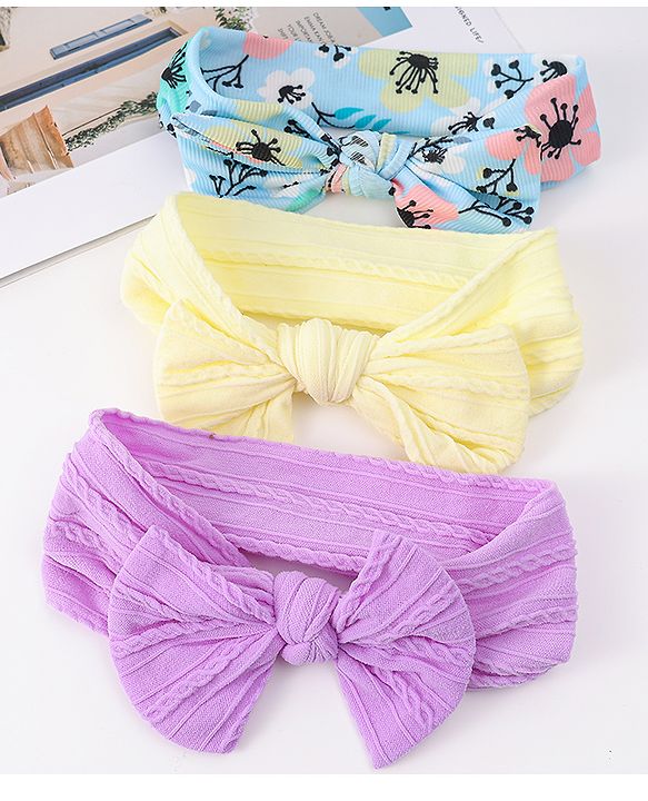 Babyhug Headbands with Bow Applique & Floral Print Pack of 3 Free Size - Multicolor