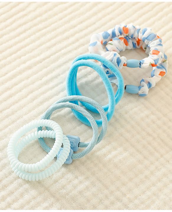 Babyhug Rubber Bands & Scrunchies Sets with Floral Applique - Light Blue