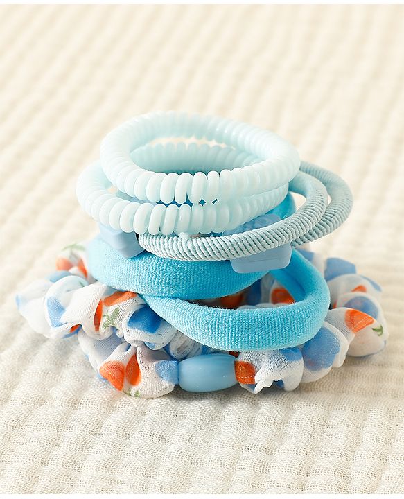 Babyhug Rubber Bands & Scrunchies Sets with Floral Applique - Light Blue