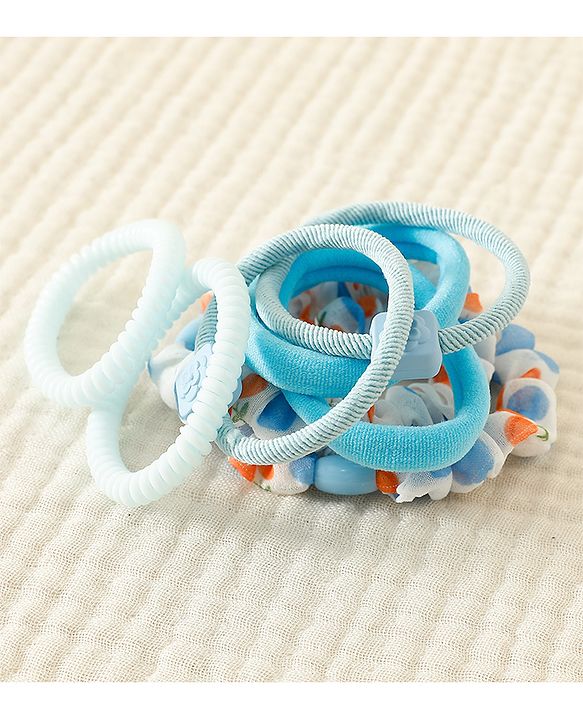 Babyhug Rubber Bands & Scrunchies Sets with Floral Applique - Light Blue