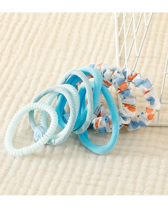 Babyhug Rubber Bands & Scrunchies Sets with Floral Applique - Light Blue
