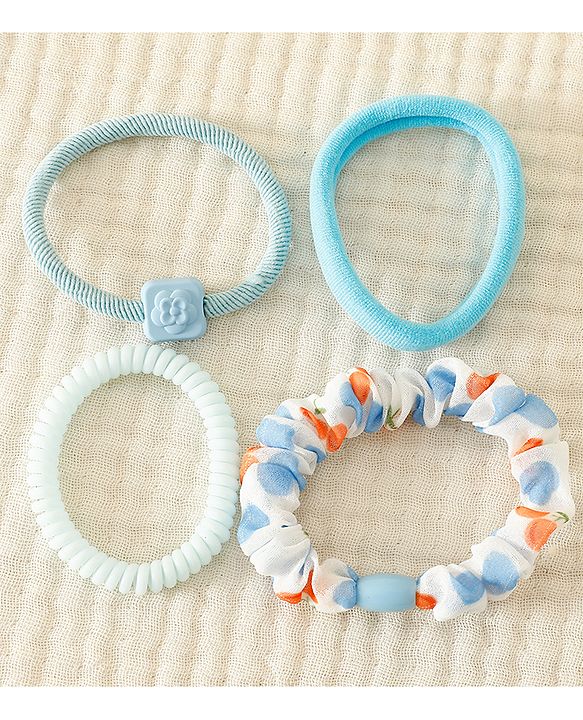 Babyhug Rubber Bands & Scrunchies Sets with Floral Applique - Light Blue