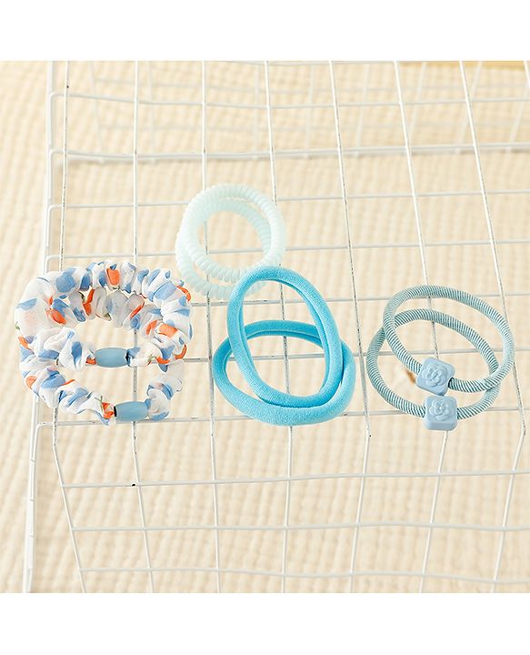 Babyhug Rubber Bands & Scrunchies Sets with Floral Applique - Light Blue