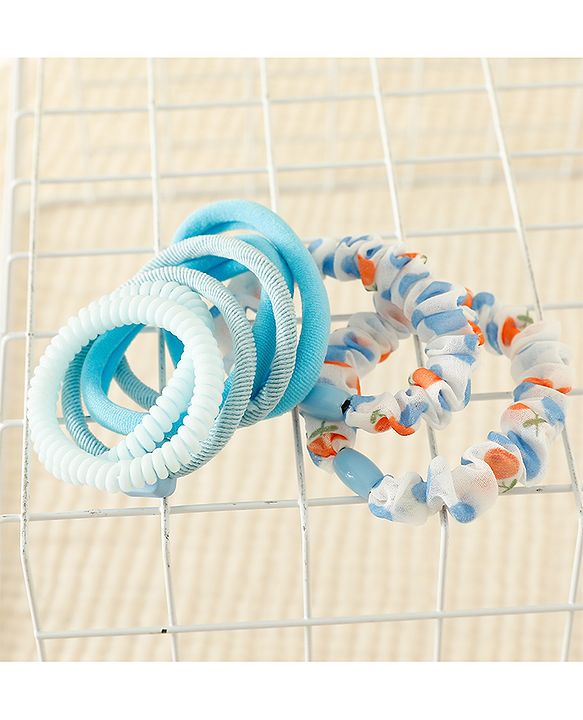 Babyhug Rubber Bands & Scrunchies Sets with Floral Applique - Light Blue