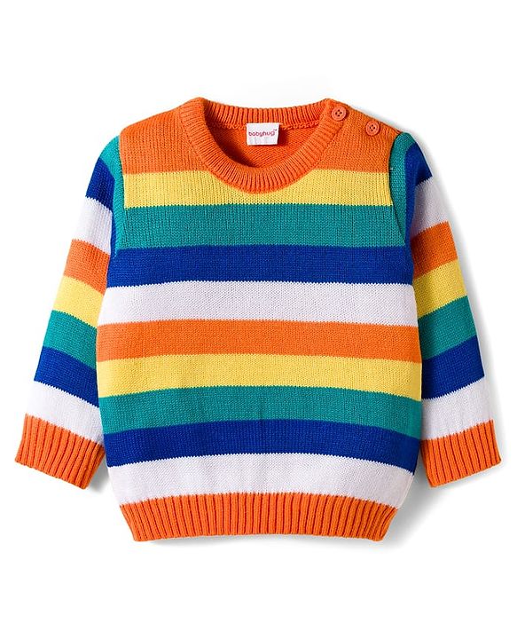 Babyhug Knit Full Sleeves Sweater Set With Stripes - Multicolour