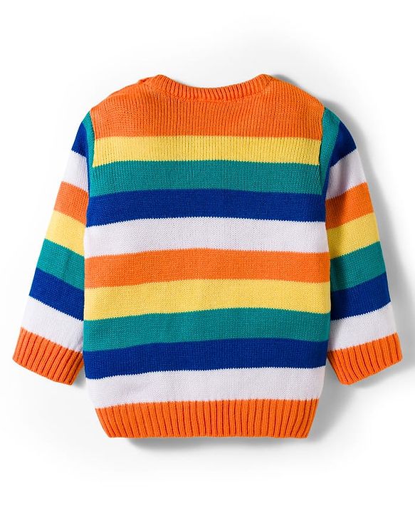 Babyhug Knit Full Sleeves Sweater Set With Stripes - Multicolour