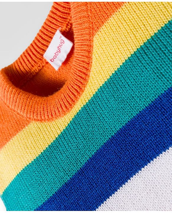Babyhug Knit Full Sleeves Sweater Set With Stripes - Multicolour