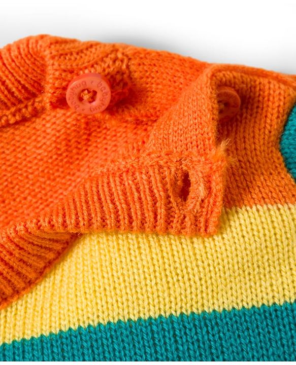 Babyhug Knit Full Sleeves Sweater Set With Stripes - Multicolour