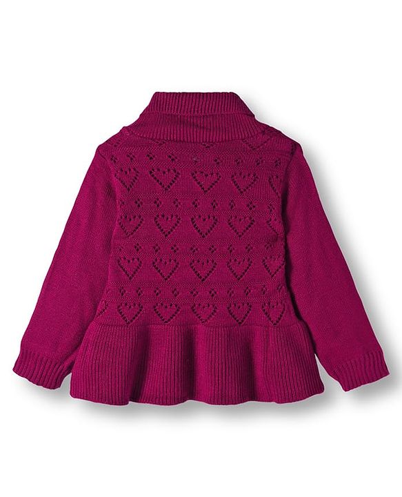Babyhug Knit Full Sleeves Sweater Set With Heart Design - Wine