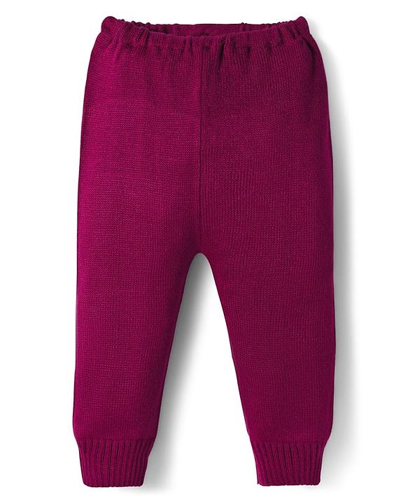 Babyhug Knit Full Sleeves Sweater Set With Heart Design - Wine
