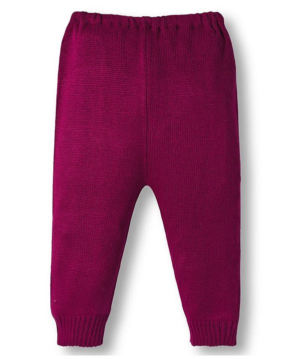 Babyhug Knit Full Sleeves Sweater Set With Heart Design - Wine