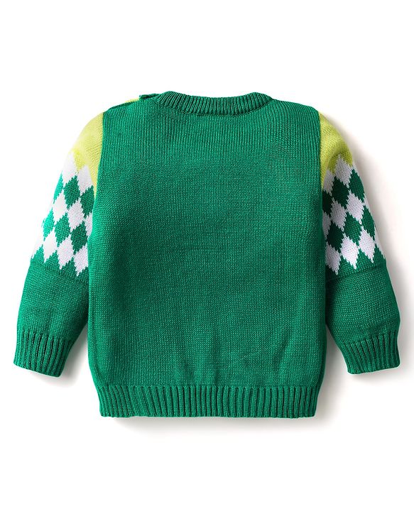 Babyhug Knitted Full Sleeves Sweater Set With Chevron Design - Green