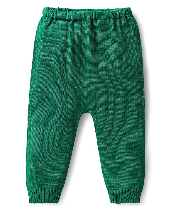 Babyhug Knitted Full Sleeves Sweater Set With Chevron Design - Green