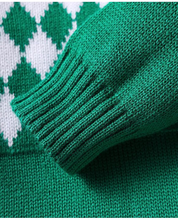 Babyhug Knitted Full Sleeves Sweater Set With Chevron Design - Green