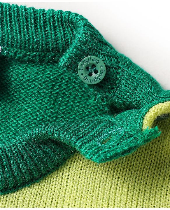 Babyhug Knitted Full Sleeves Sweater Set With Chevron Design - Green
