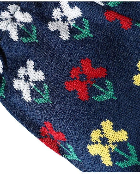 Babyhug Knit Full Length Woollen Pants with Floral Design - Navy Blue