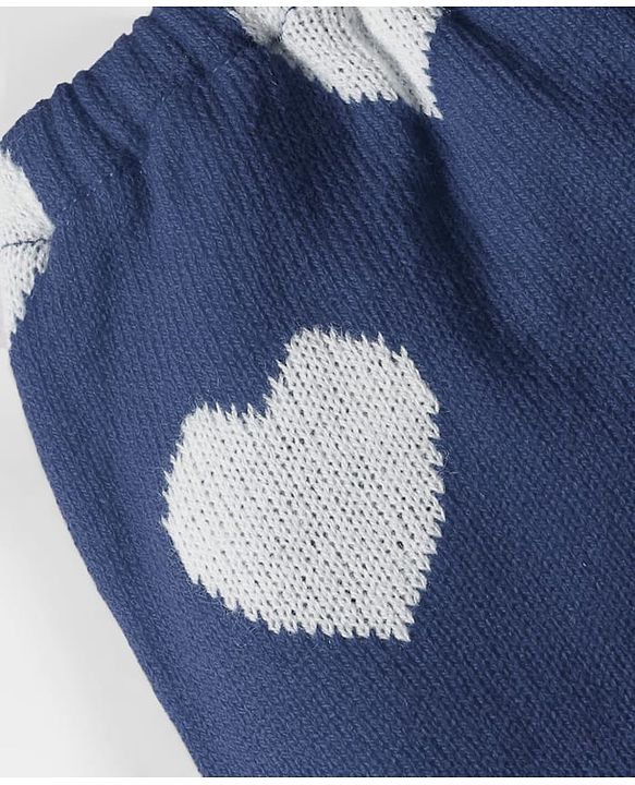Babyhug Knit Full Length Woollen Pant With Hearts Design - Navy Blue