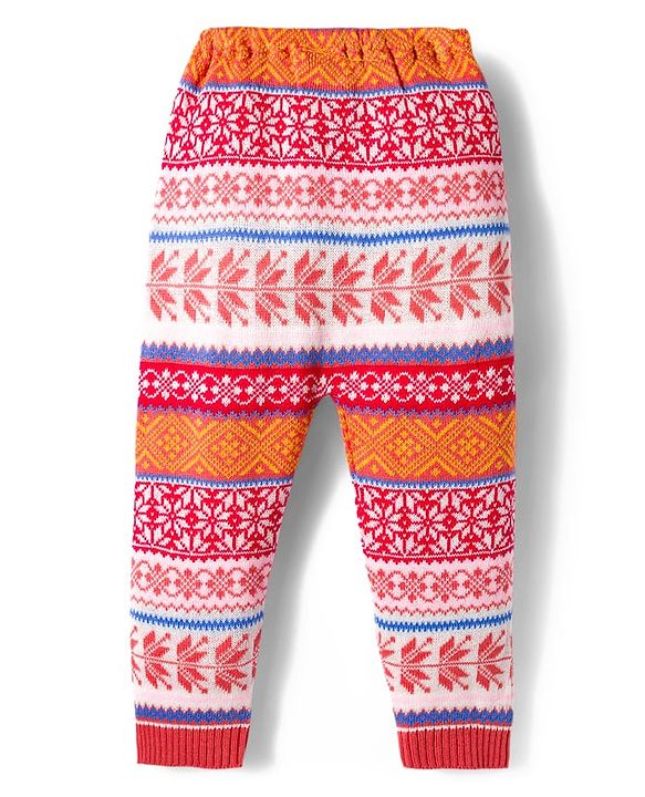 Babyhug Knitted Full Length Leaf Designed Woollen Pant - Rust Orange