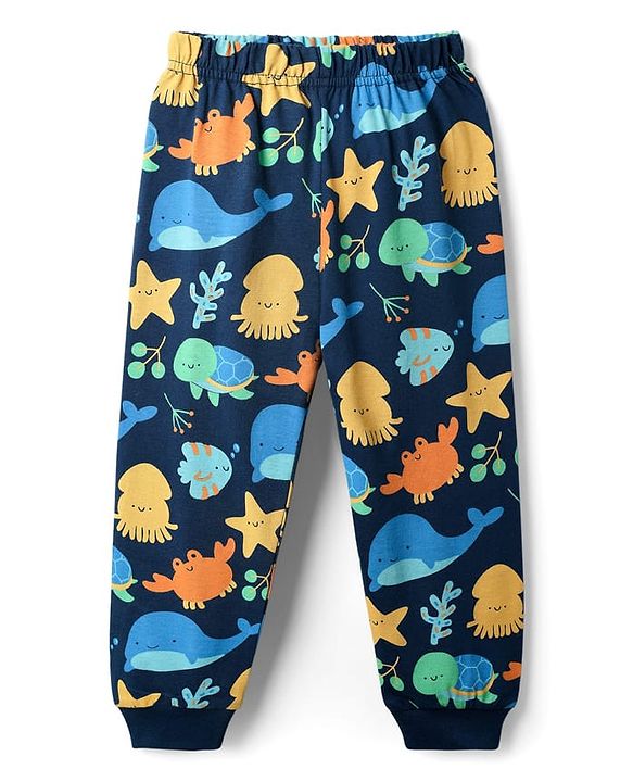 Babyhug Cotton Knit Half Sleeves Co-rds Night Suit With Fish Print - Navy Blue