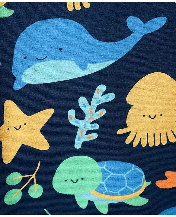 Babyhug Cotton Knit Half Sleeves Co-rds Night Suit With Fish Print - Navy Blue