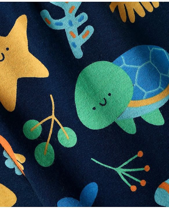 Babyhug Cotton Knit Half Sleeves Co-rds Night Suit With Fish Print - Navy Blue