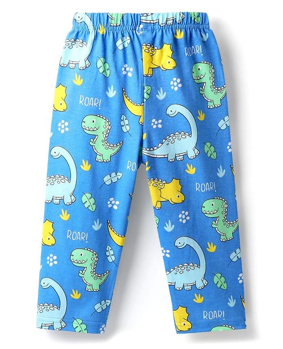 Babyhug Cotton Knit Half Sleeves Co-ords Night Suit with Dino Print - Blue