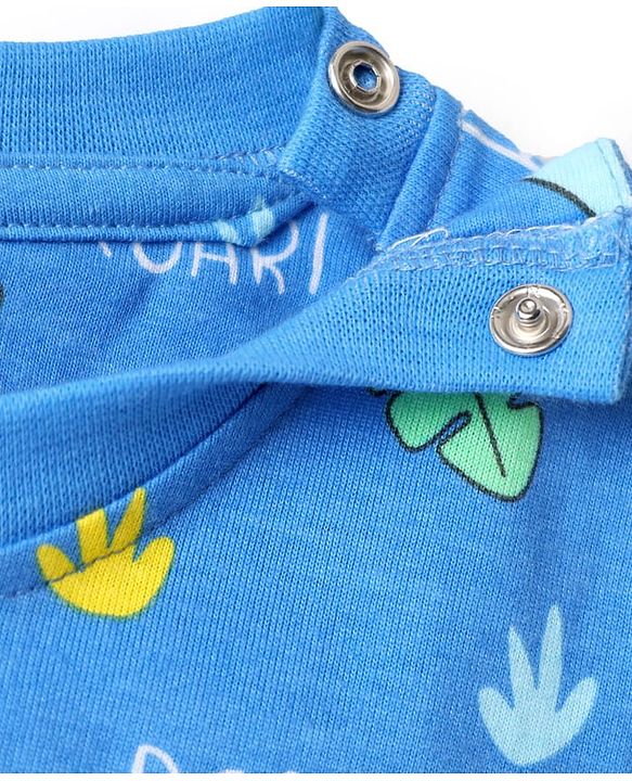 Babyhug Cotton Knit Half Sleeves Co-ords Night Suit with Dino Print - Blue