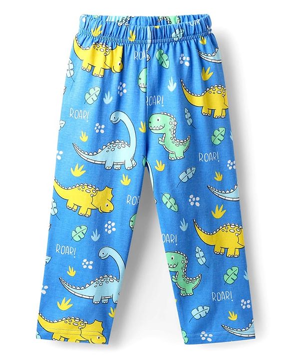 Babyhug Cotton Knit Half Sleeves Co-ords Night Suit with Dino Print - Blue