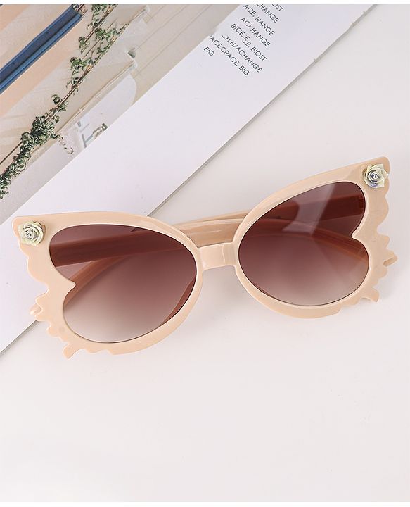 Babyhug Heart Shaped Sunglasses with Floral Applique - Beige