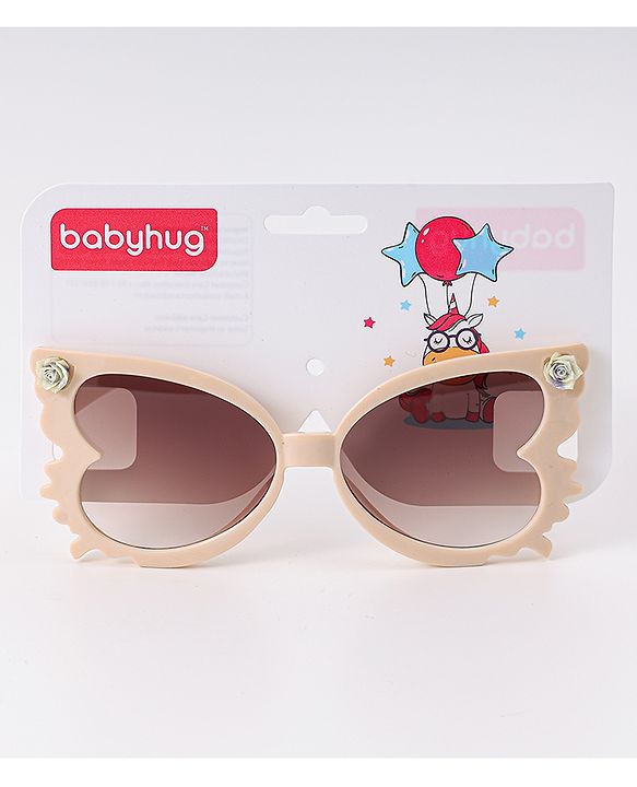 Babyhug Heart Shaped Sunglasses with Floral Applique - Beige