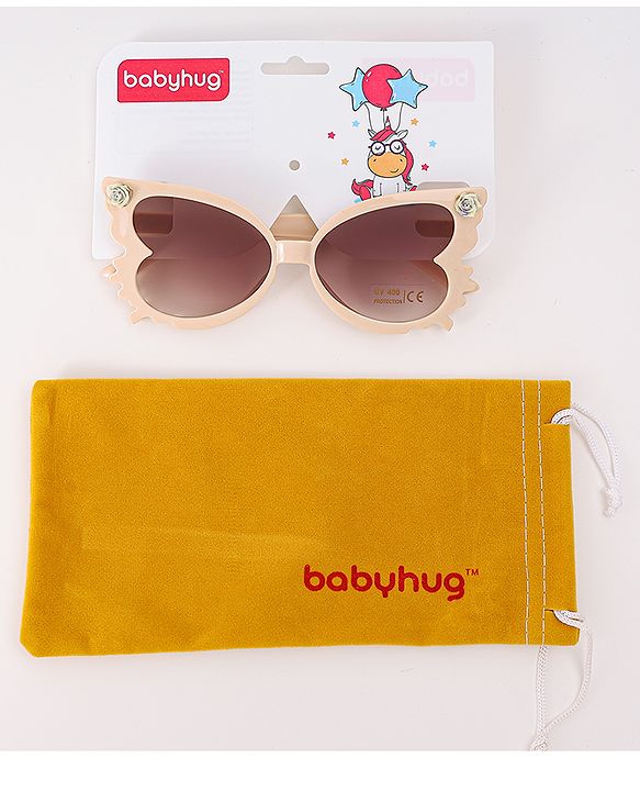 Babyhug Heart Shaped Sunglasses with Floral Applique - Beige