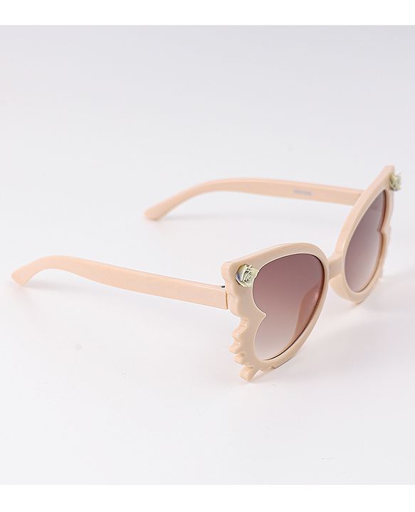Babyhug Heart Shaped Sunglasses with Floral Applique - Beige