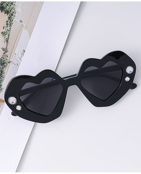 Babyhug Heart Shaped Sunglasses with Diamond Embellishment - Black