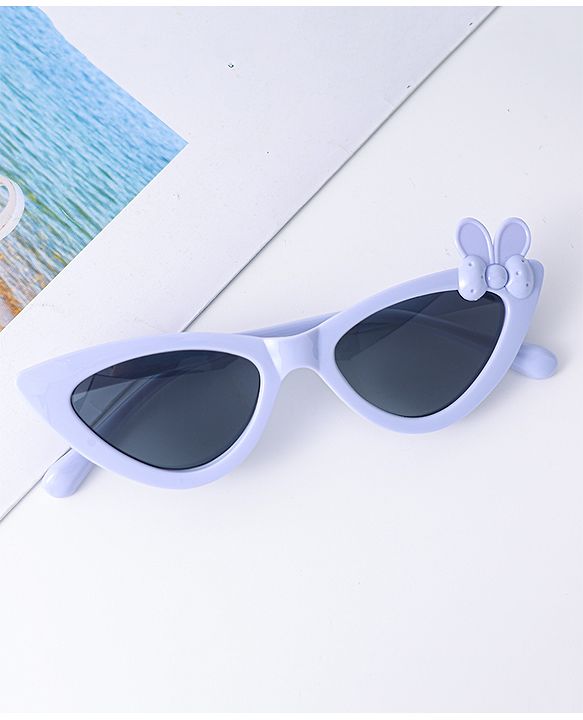Babyhug Cat Eye Shape Sunglasses with Bow Applique - Light Blue