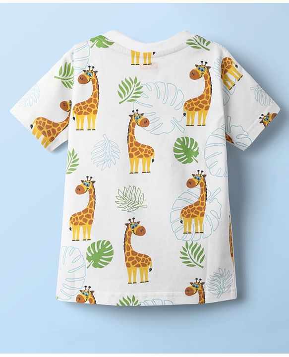 Babyhug Cotton Knit Half Sleeves Co-ords Shorts Night Suit With Giraffe Print - White