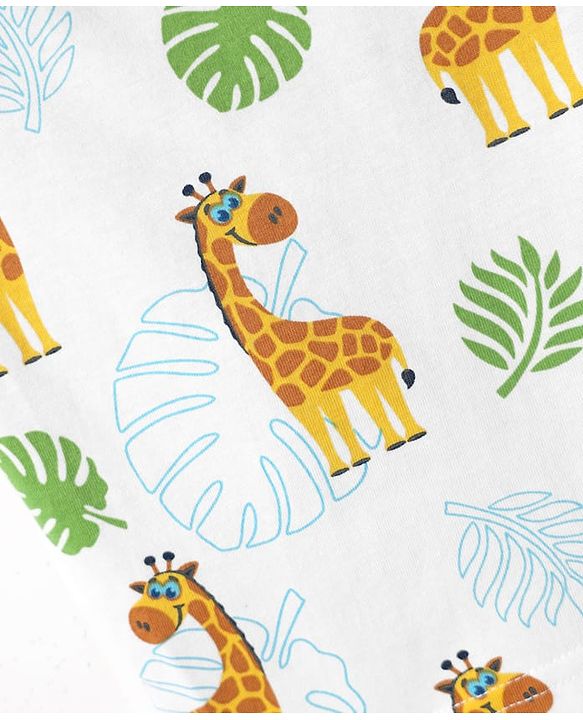 Babyhug Cotton Knit Half Sleeves Co-ords Shorts Night Suit With Giraffe Print - White