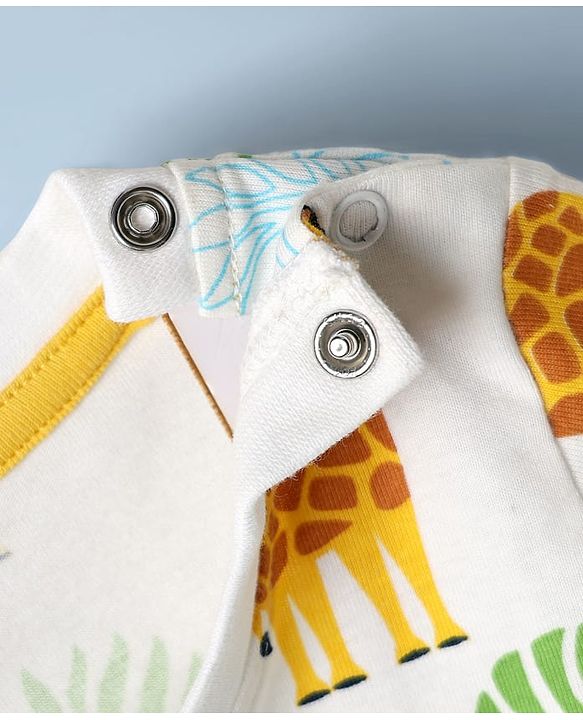 Babyhug Cotton Knit Half Sleeves Co-ords Shorts Night Suit With Giraffe Print - White