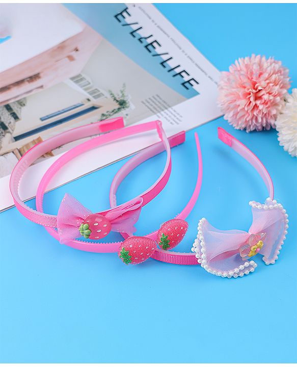 Babyhug Hairbands with Floral & Bow Applique Pack of 3 Free Size - Pink
