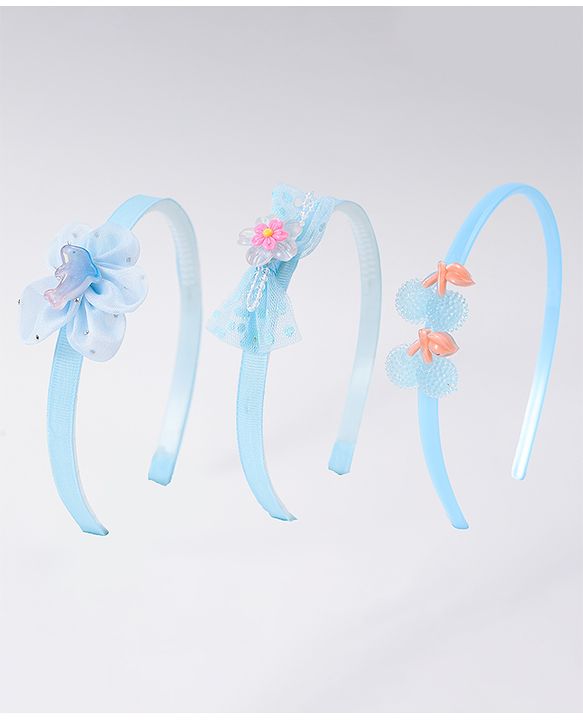 Babyhug Hairband with Bow Applique Free Size Pack Of 3 - Light Blue