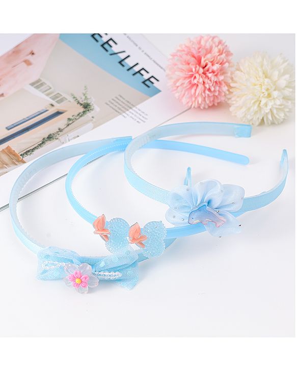 Babyhug Hairband with Bow Applique Free Size Pack Of 3 - Light Blue