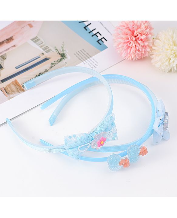 Babyhug Hairband with Bow Applique Free Size Pack Of 3 - Light Blue