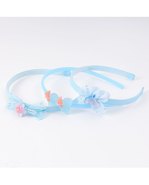 Babyhug Hairband with Bow Applique Free Size Pack Of 3 - Light Blue