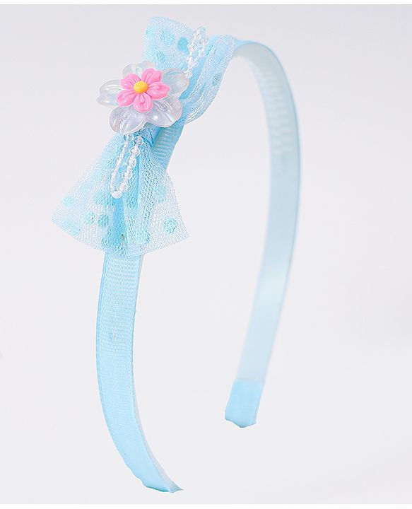 Babyhug Hairband with Bow Applique Free Size Pack Of 3 - Light Blue