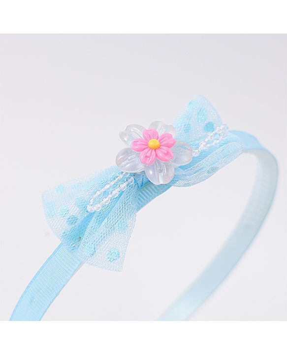 Babyhug Hairband with Bow Applique Free Size Pack Of 3 - Light Blue