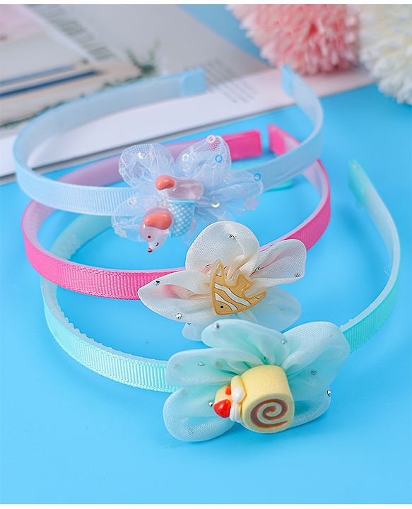 Babyhug Hairbands with Floral & Sea Life Applique Pack of 3 Free Size - Multicolor